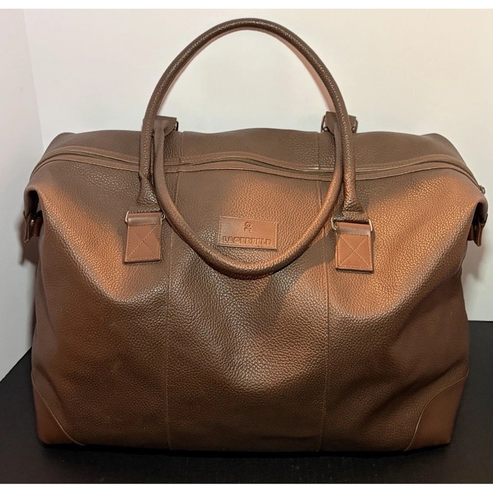 Karl Lagerfeld Women's Vintage Big Brown Faux Leather Duffle Travel Bag 25"
